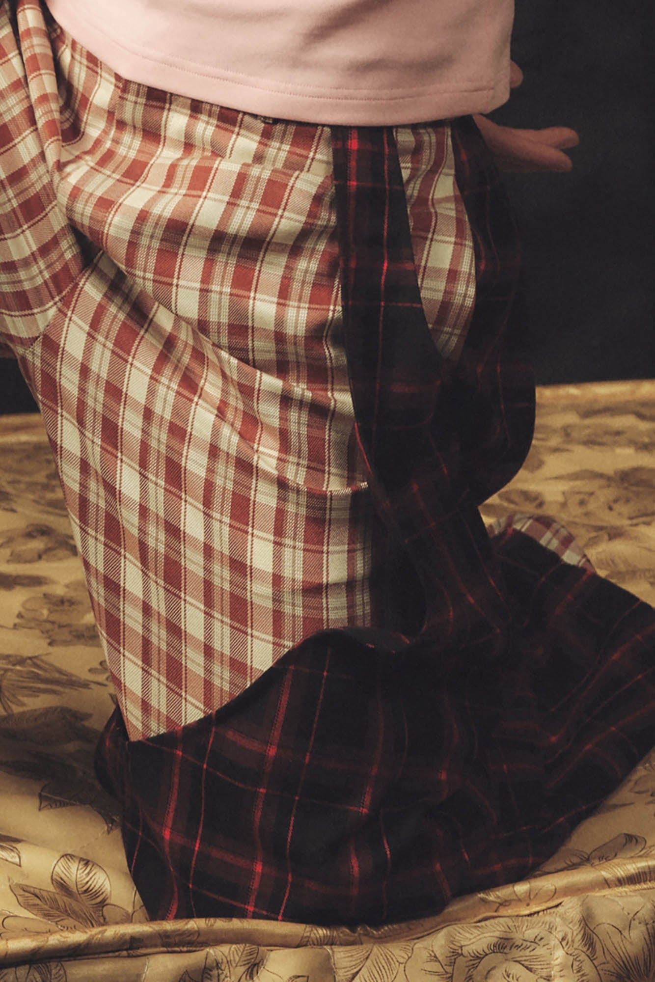 KADAKADA Double Layer Plaid Wide-Leg Pants