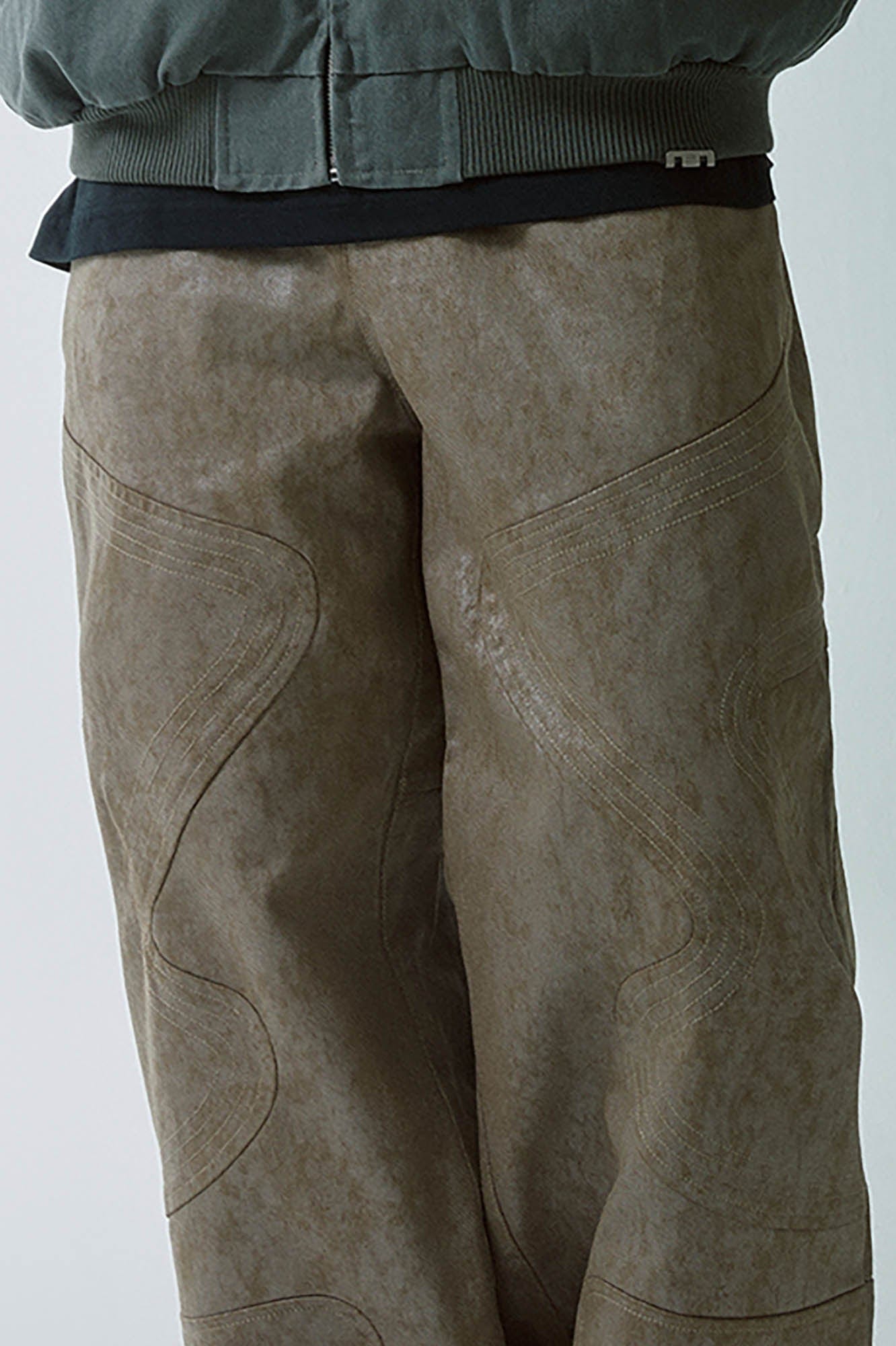 F2CE Distressed Paneled Waxed Pants
