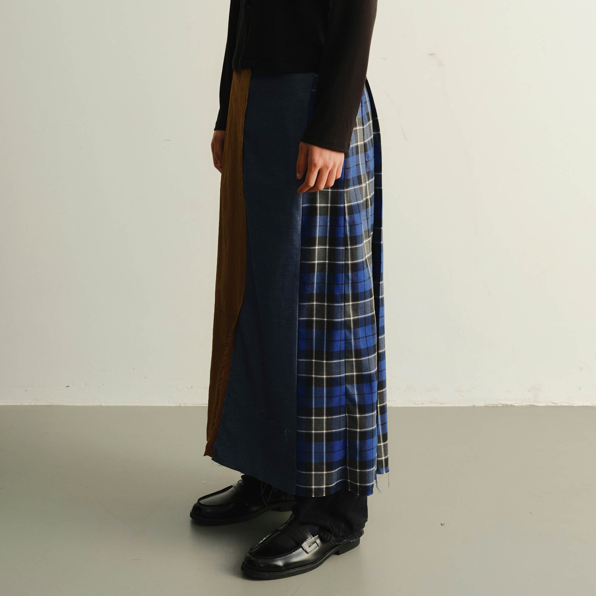 KADAKADA Paneled Reversible Plaid Raw-Edge Maxi Skirt
