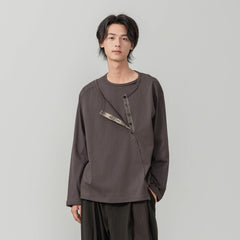 MOITIEDEPETALE Layered Asymmetrical Henley Long-Sleeve Tee