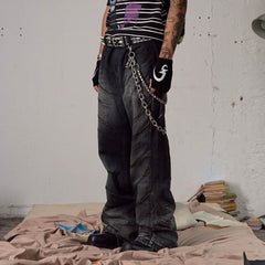 DND4DES Scratch Marks Distressed Flared Jeans Black
