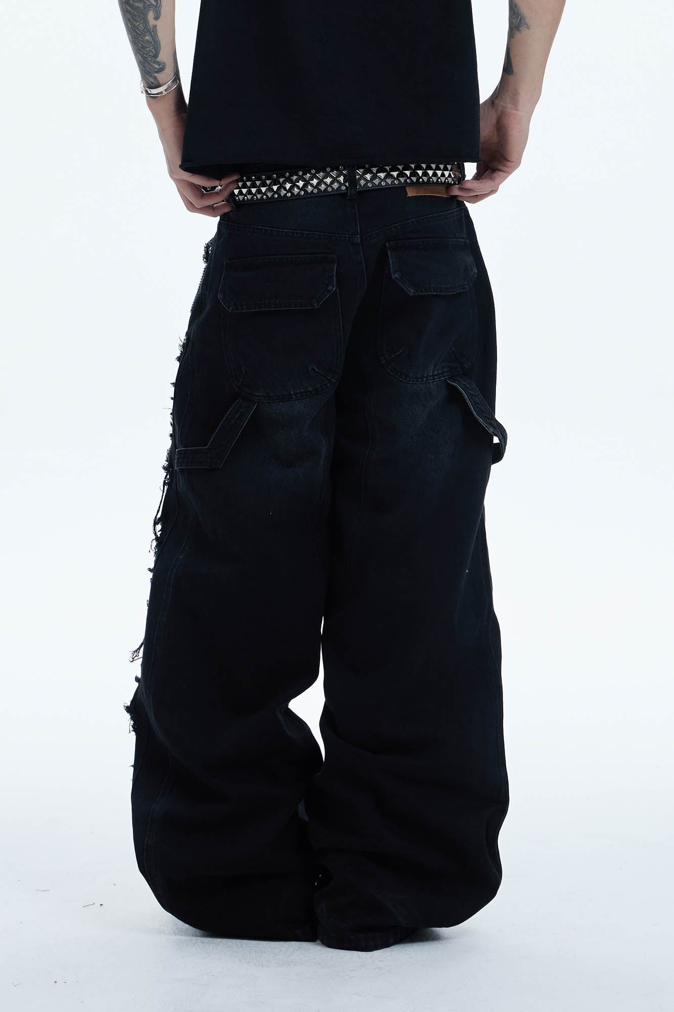 DND4DES Shredded Rivet-Paneled Baggy Jeans