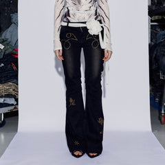 DND4DESxFaychui Rose Studded Low-Rise Flared Jeans