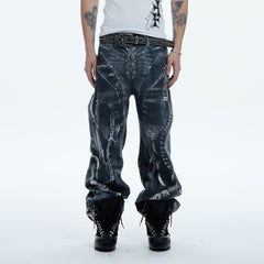 DND4DES Industrial Pipe Lace-Up Graphic Baggy Jeans
