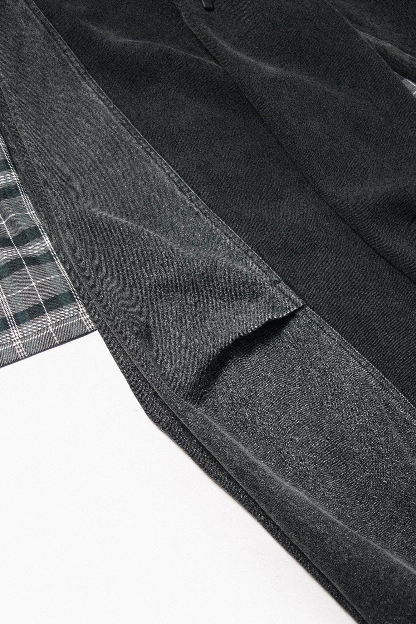 RELABEL Detachable Plaid Back Flap Spliced Jeans