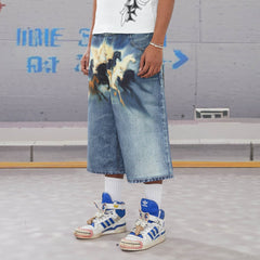 DND4DES Horse Graphics Washed Bermuda Denim Shorts