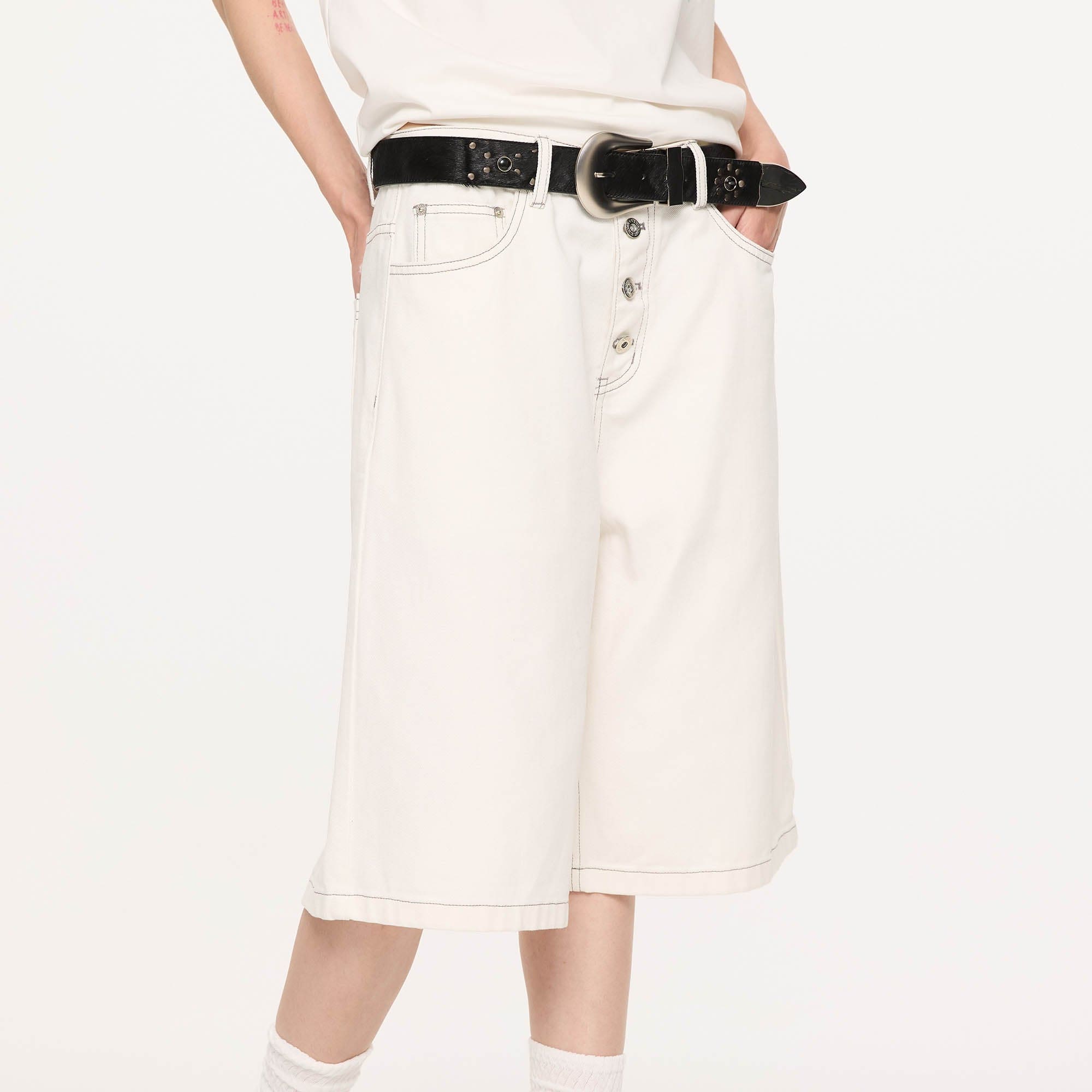 KREATE Essential Button-Up Stitched Denim Shorts