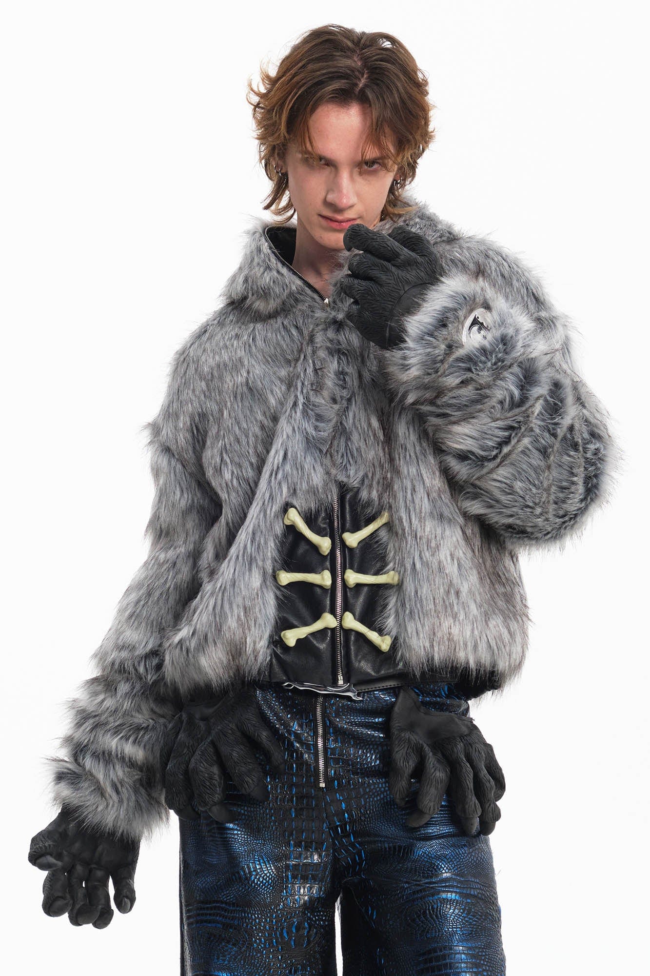 EMBRYO Detachable Beast Claw Faux Fur Hooded Jacket