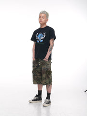 PHANTOMHUNTER Multi-Pocket Spliced Embroidered Camo Shorts