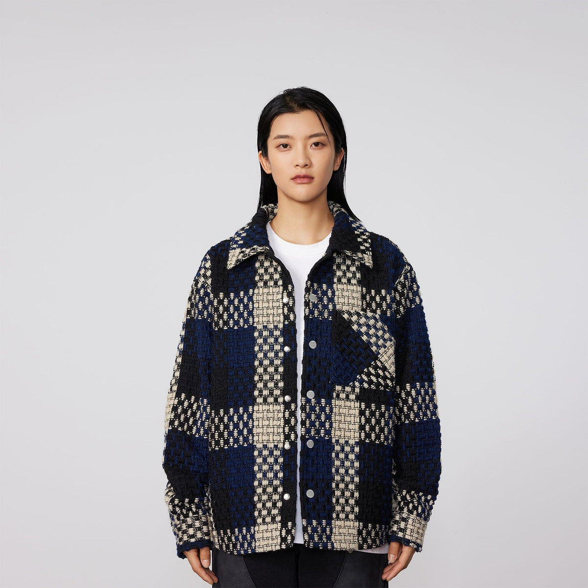 BONELESS Contrast Tweed Plaid Jacket