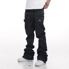 PHANTOMHUNTER Double-Waist Spliced Straight-Leg Fitted Jeans
