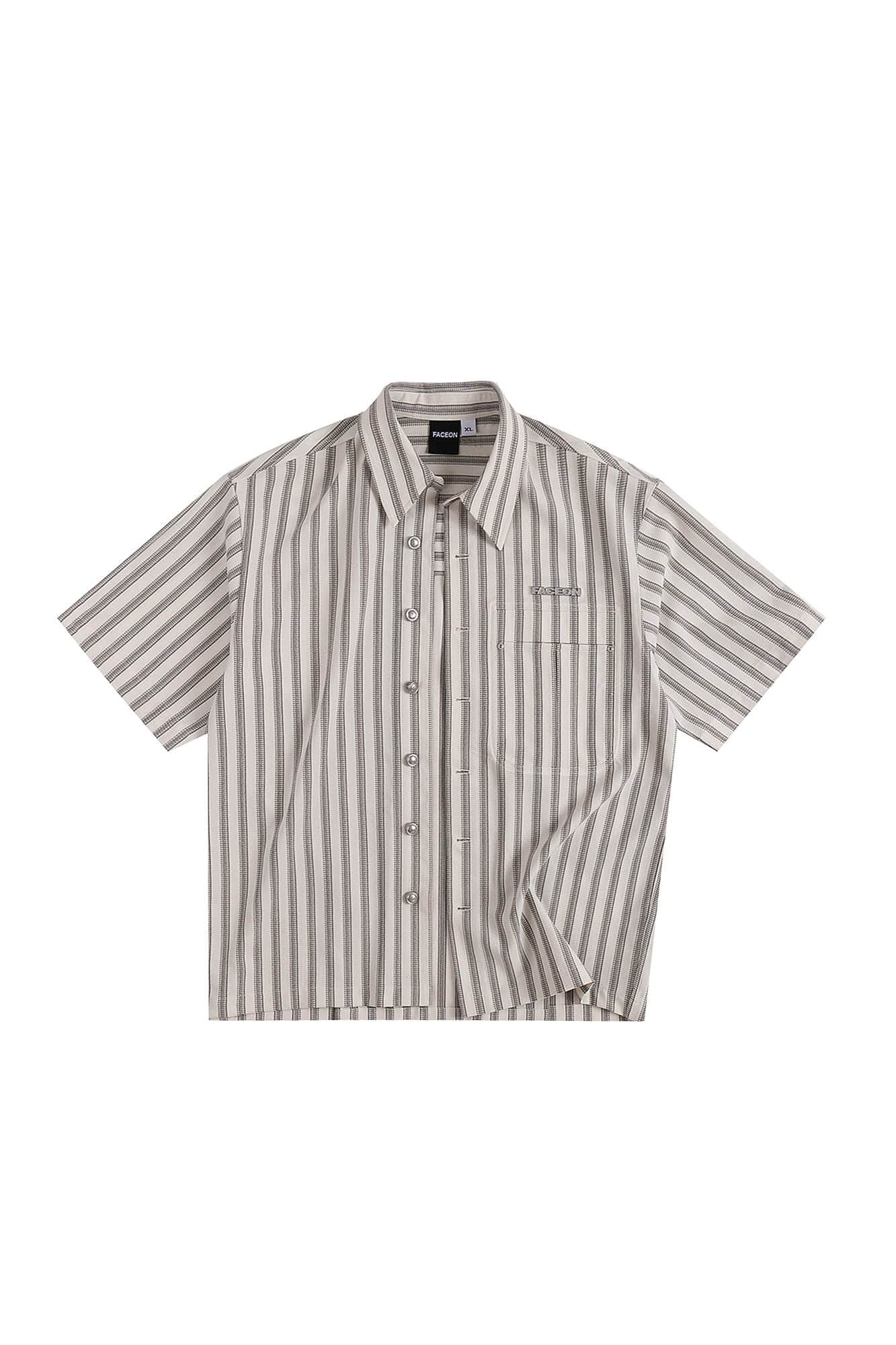 FACEONLAB Retro Textured Contrast Stripe Half Shirt