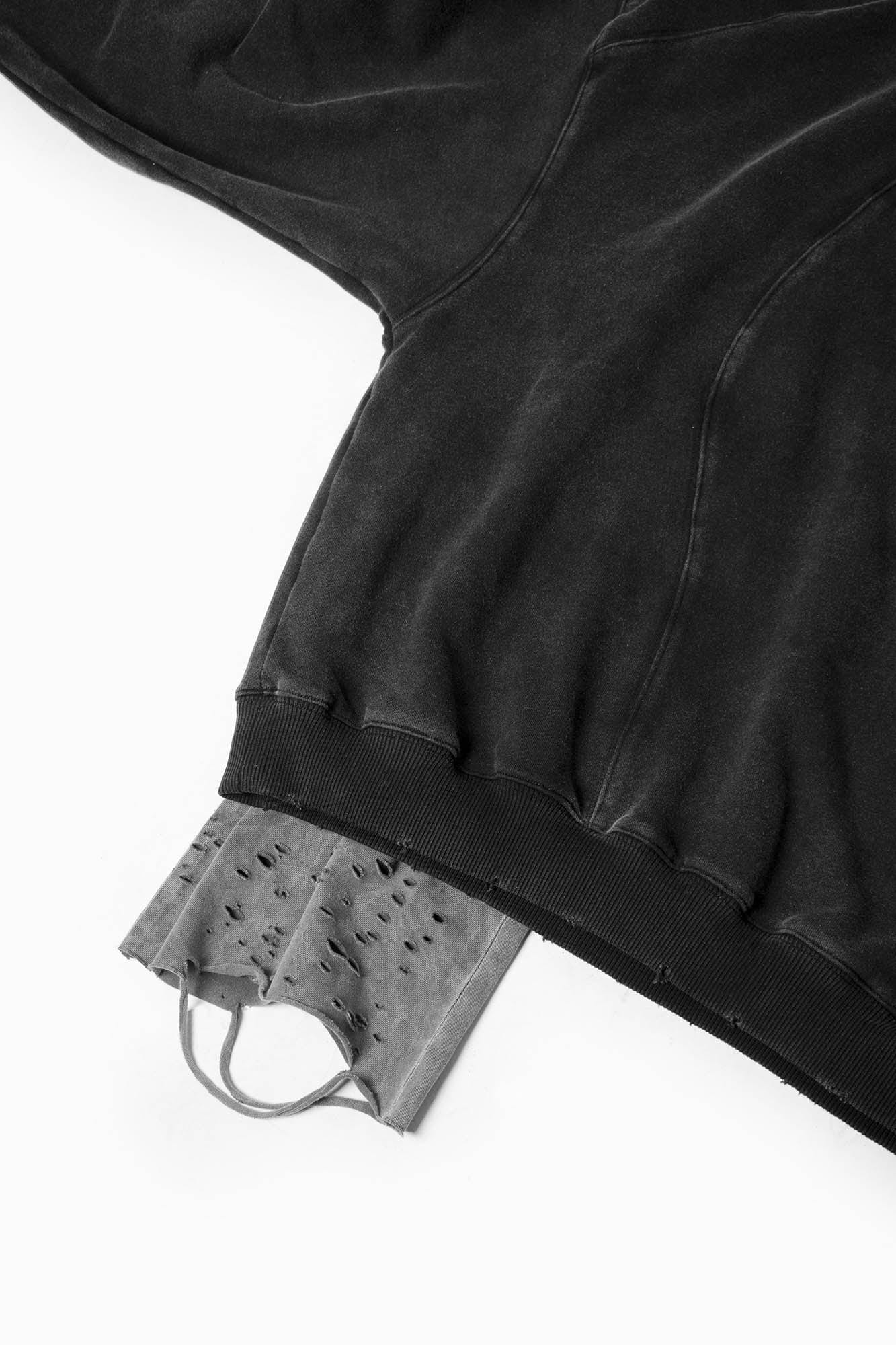RELABEL Detachable-Hood Distressed Ripped Sweatshirt