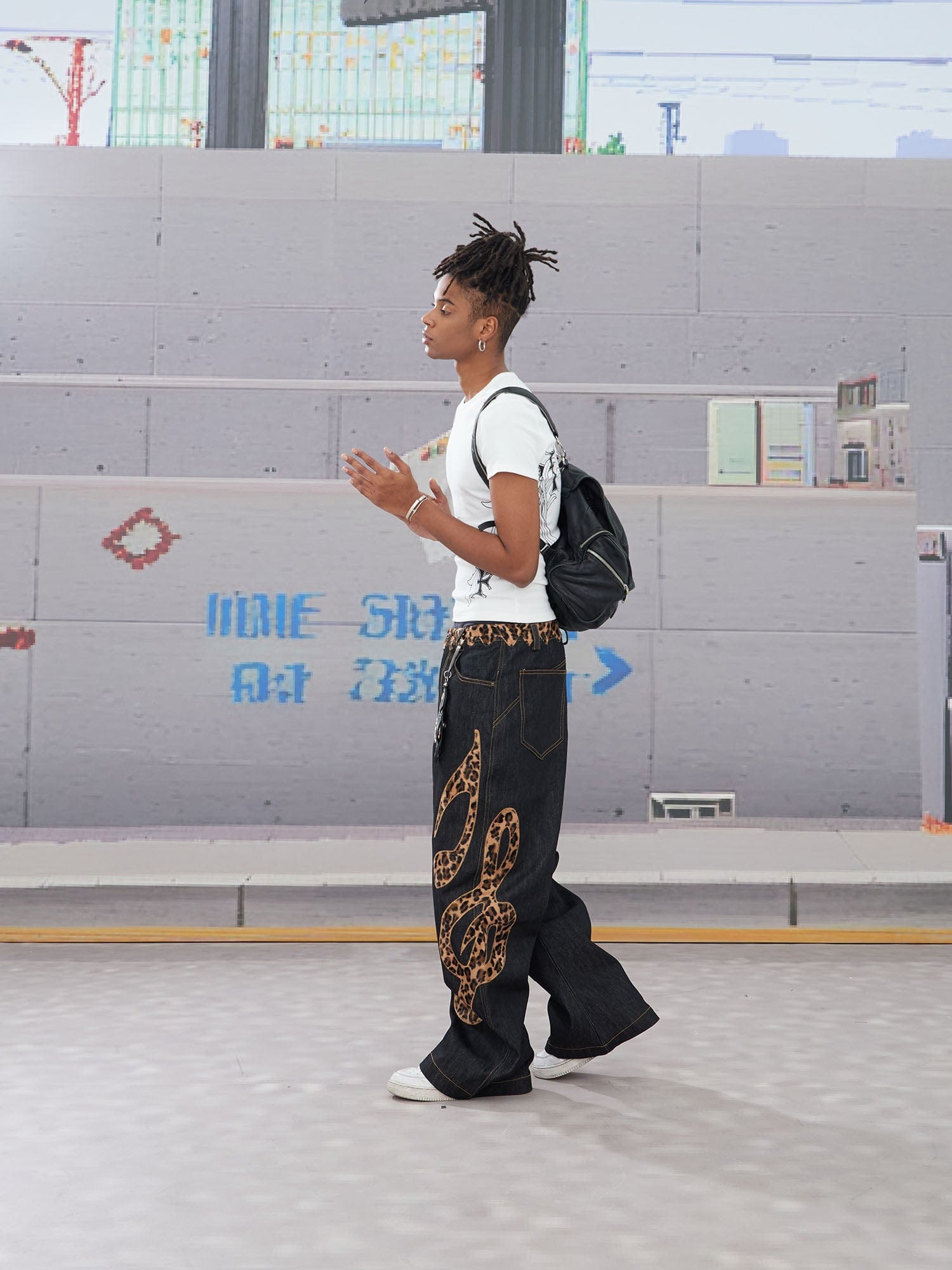 DND4DES Leopard Music Note Patch Baggy Jeans