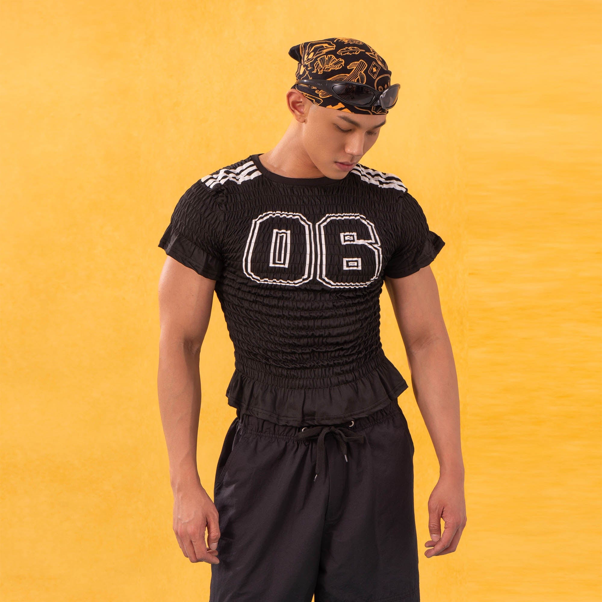 CLP Athletic Crinkled Stretch Paneled Ruffle T-Shirt