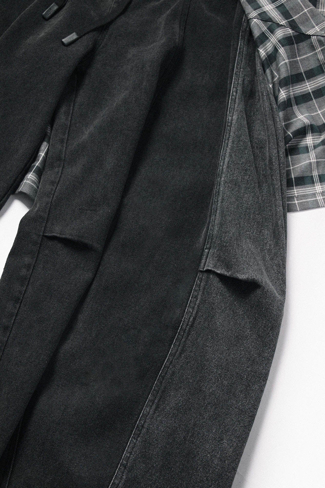 RELABEL Detachable Plaid Back Flap Spliced Jeans