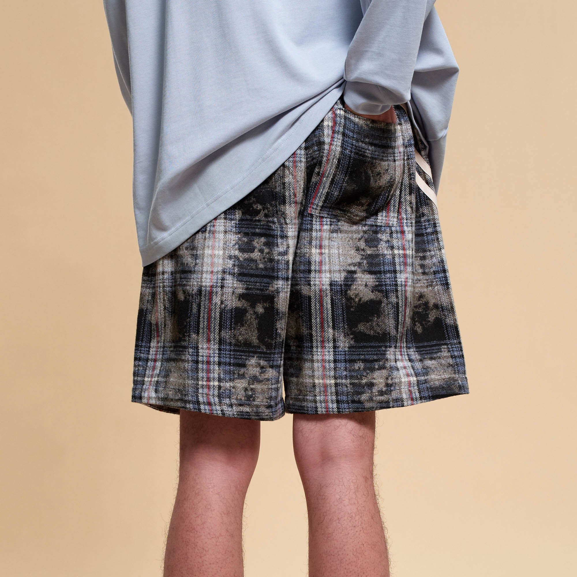 BONELESS Plaid Distressed Drawstring Shorts