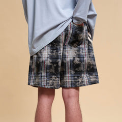 BONELESS Plaid Distressed Drawstring Shorts