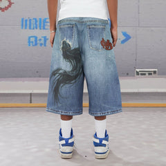DND4DES Horse Graphics Washed Bermuda Denim Shorts