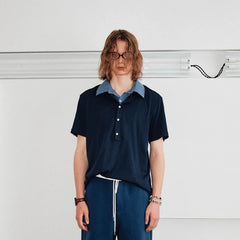KREATE Layered Plaid Collar Polo T-Shirt