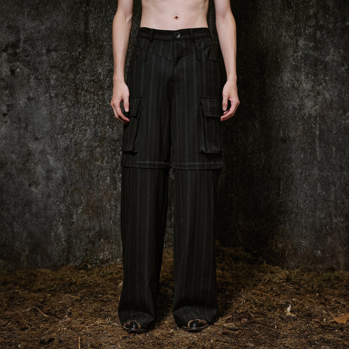 ILNya Nieternite Nifutur Multi-Pocket Stripe Detachable-Leg Pants