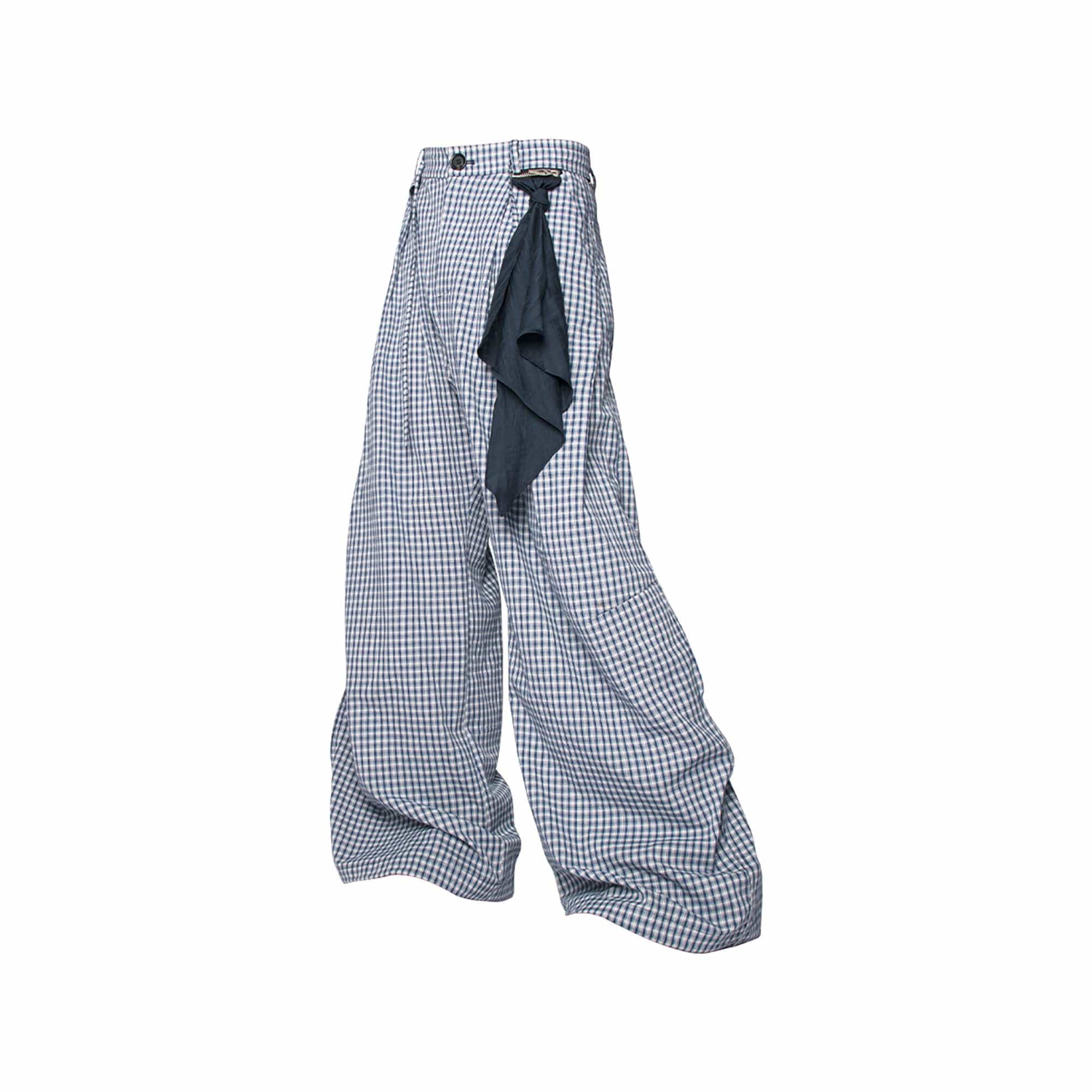 RELABEL Detachable Scarf Grid Pleated Pants