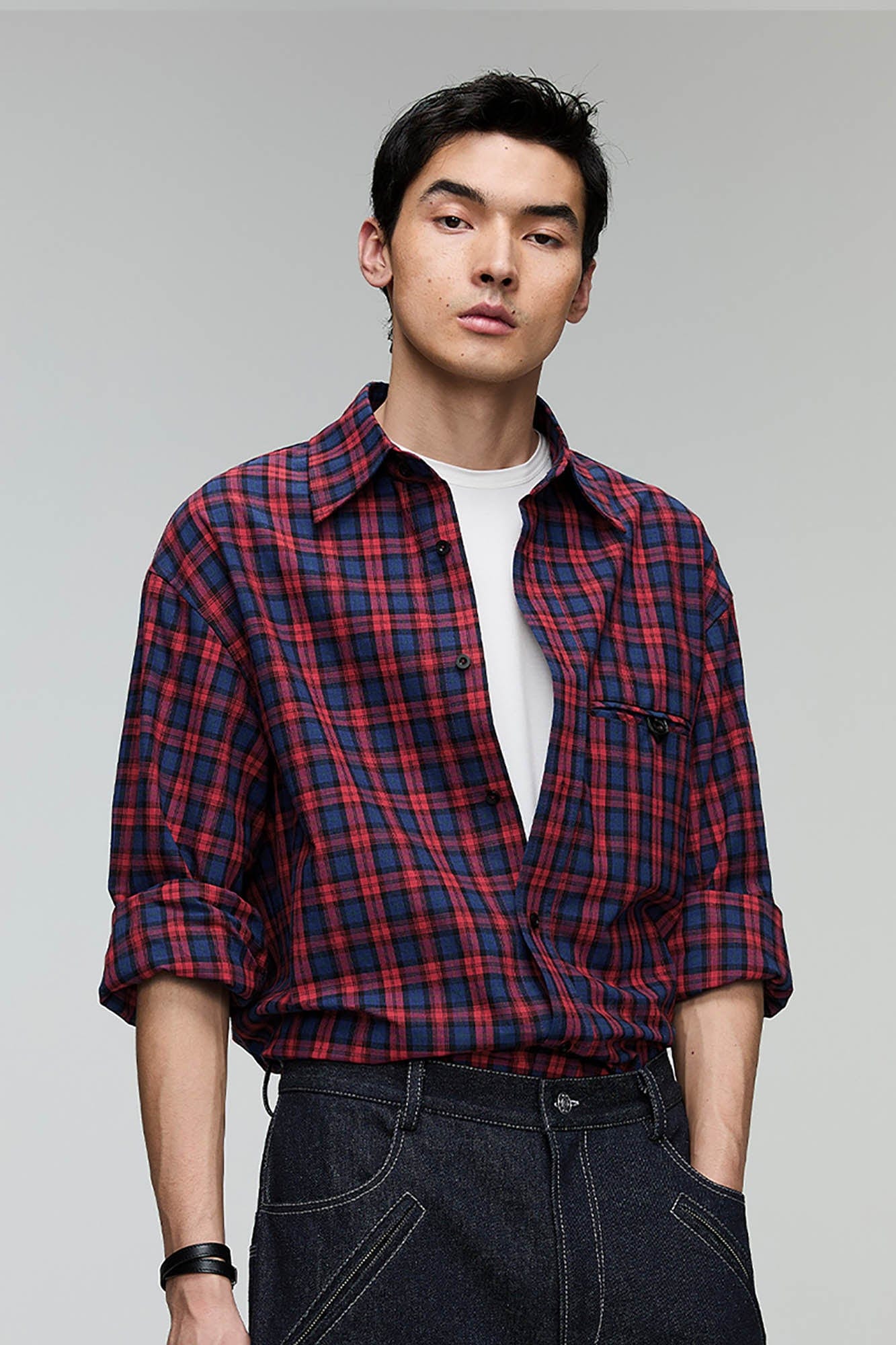 OPICLOTH Plaid Oversized Button-Up Shirt