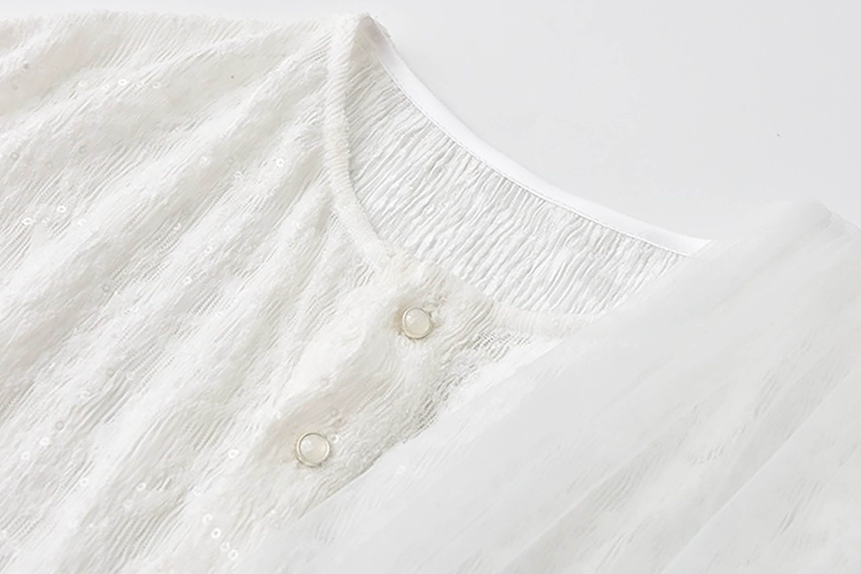 JIECHI Layered Sheer Wrap Lace Henley Shirt