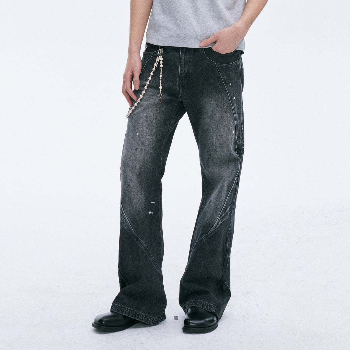 CATSSTAC Washed Panel Paint-Stain Wide-Leg Jeans