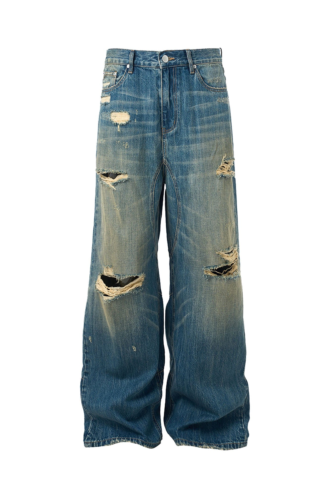 STEEPC Washed Rippled Straight-Leg Jeans