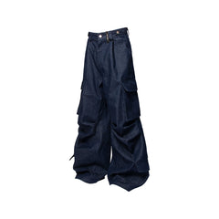 RELABEL Washed Crinkled Strap Wide-Leg Jeans
