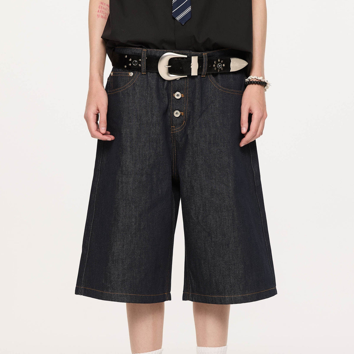 KREATE Essential Button-Up Stitched Denim Shorts