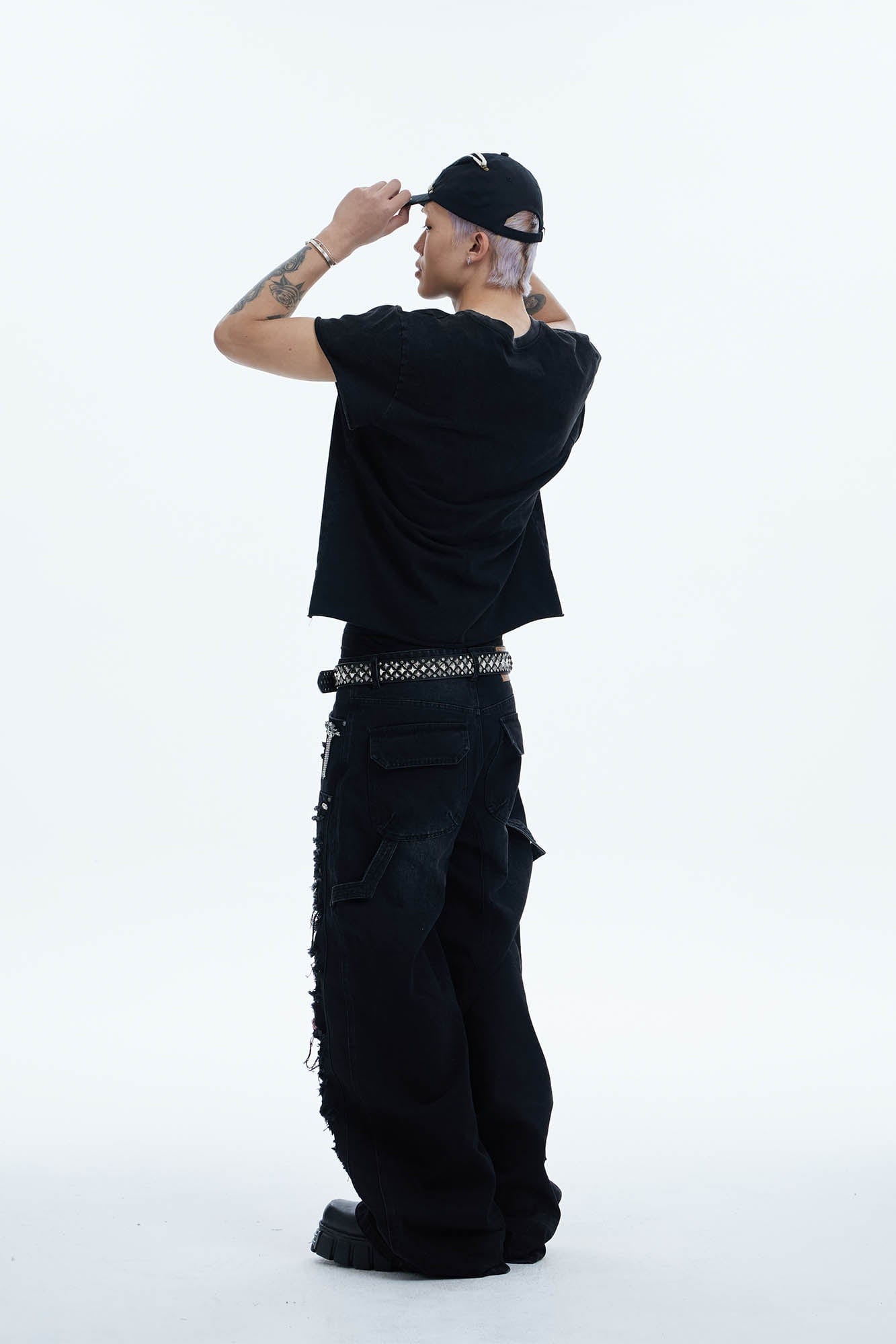DND4DES Shredded Rivet-Paneled Baggy Jeans