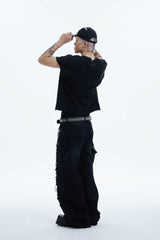 DND4DES Shredded Rivet-Paneled Baggy Jeans