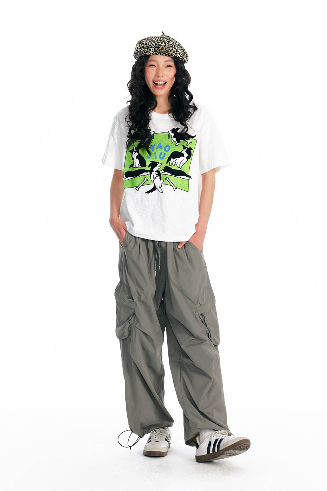 1997 POSTOFFICE Splatter Camo Crinkled Drawstring Cargo Pants