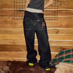 DONSMOKE Inverted Asymmetrical Waistband Raw Jeans