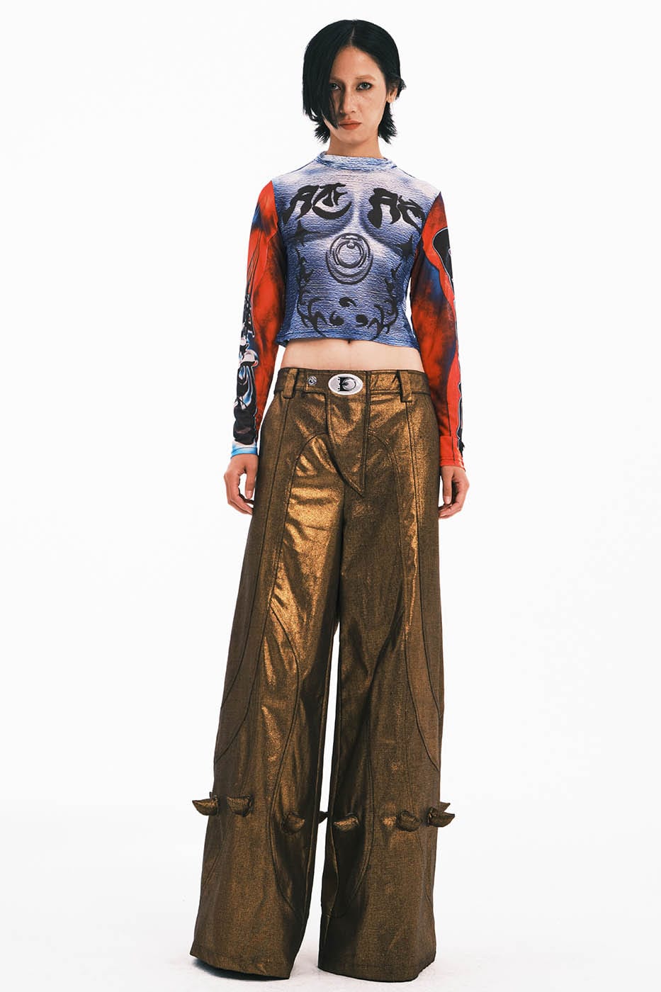 EMBRYO Metallic Devil Horned Wide-Leg Pants