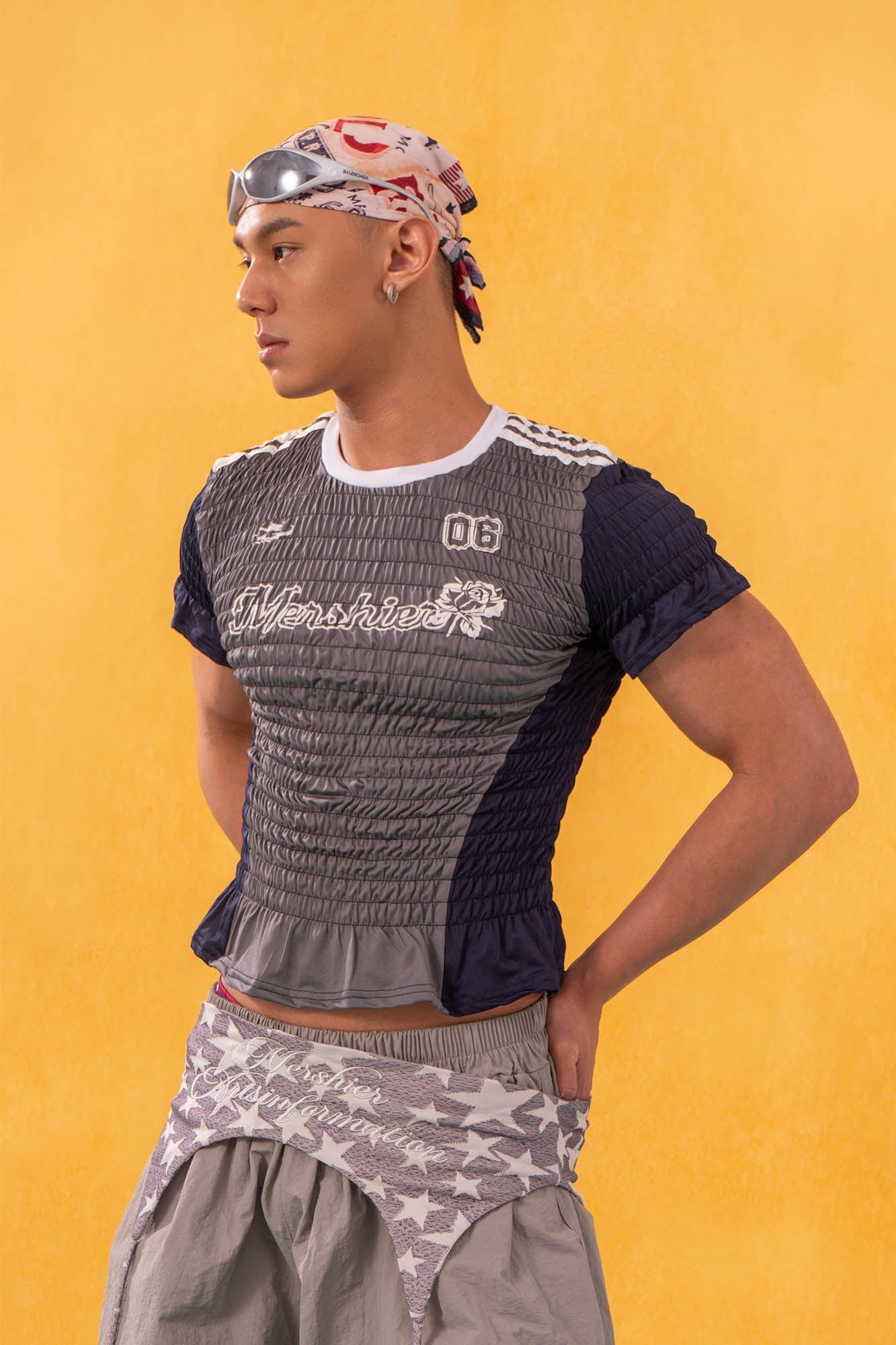 CLP Athletic Crinkled Stretch Paneled Ruffle T-Shirt