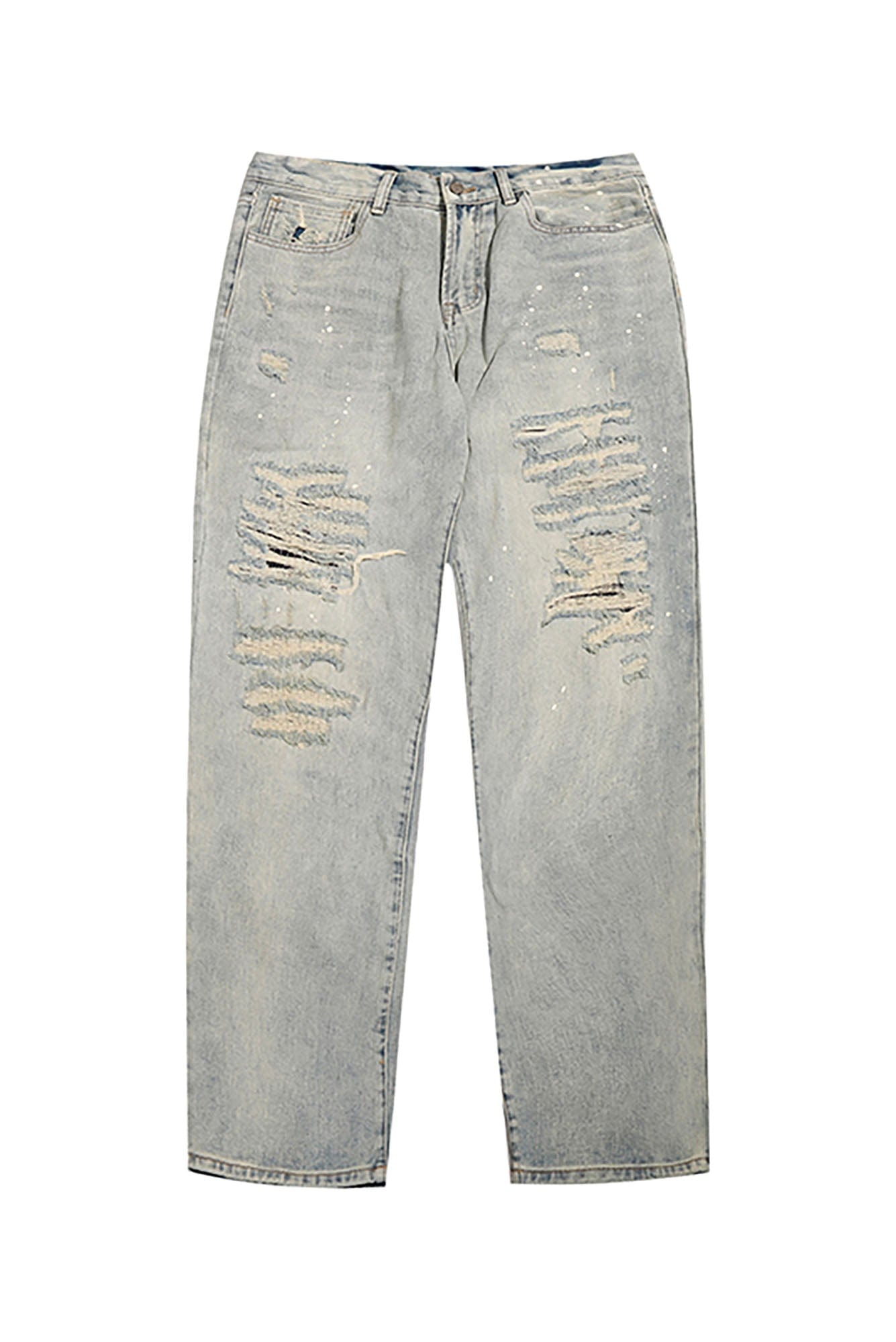 BLACK8MOB Ripped Splatter Straight-Leg Jeans