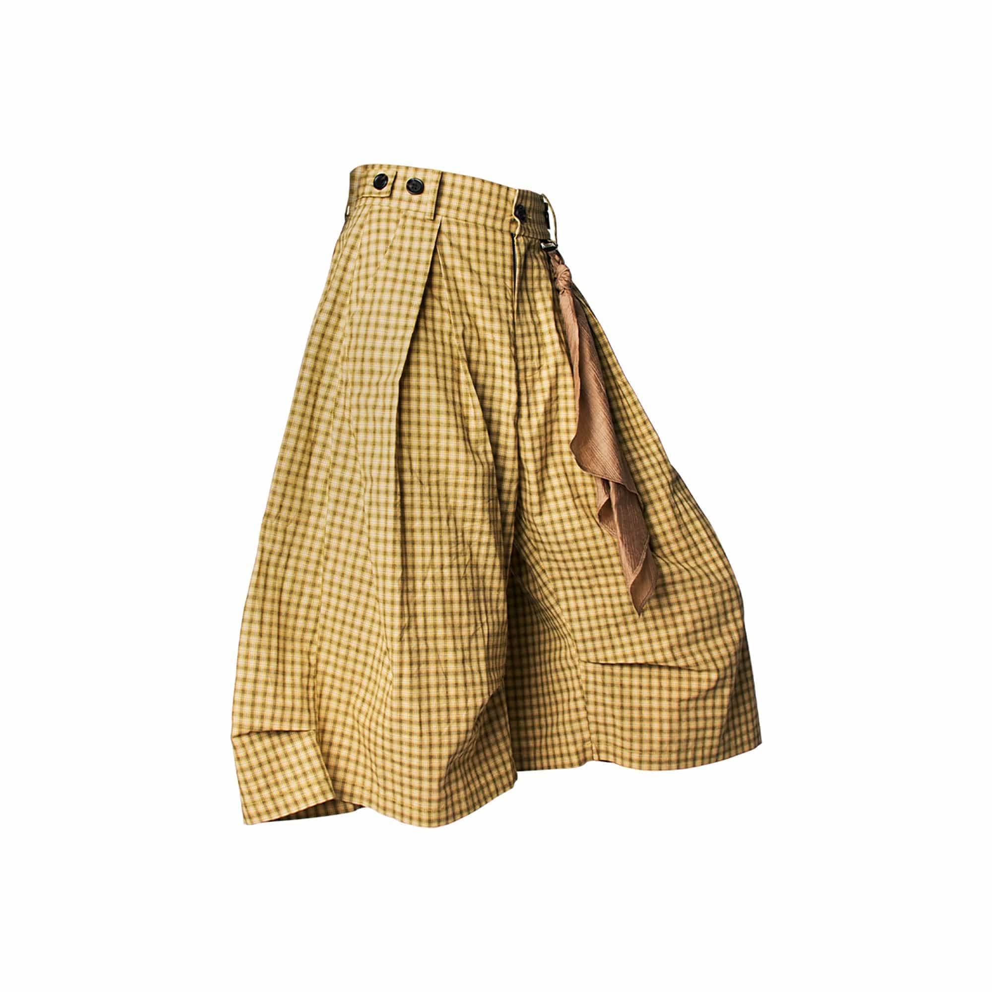 RELABEL Detachable Scarf Grid Pleated Shorts