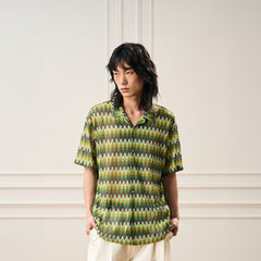 EPIC POETRY Geometric Ripple Knitted Half Shirt Watermelon