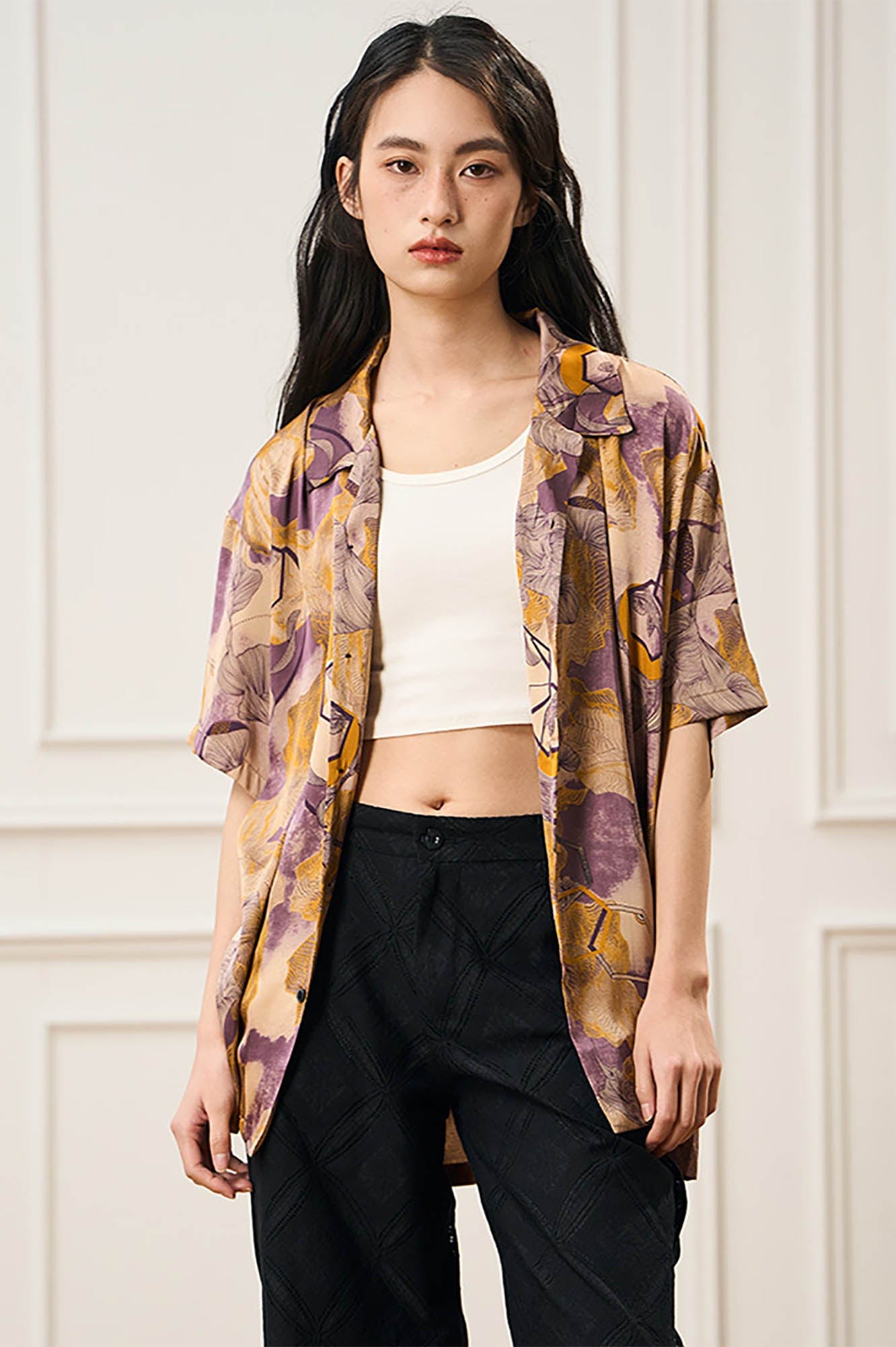 EPIC POETRY Botanic Geometry Satin Cuban Half Shirt