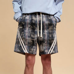 BONELESS Plaid Distressed Drawstring Shorts