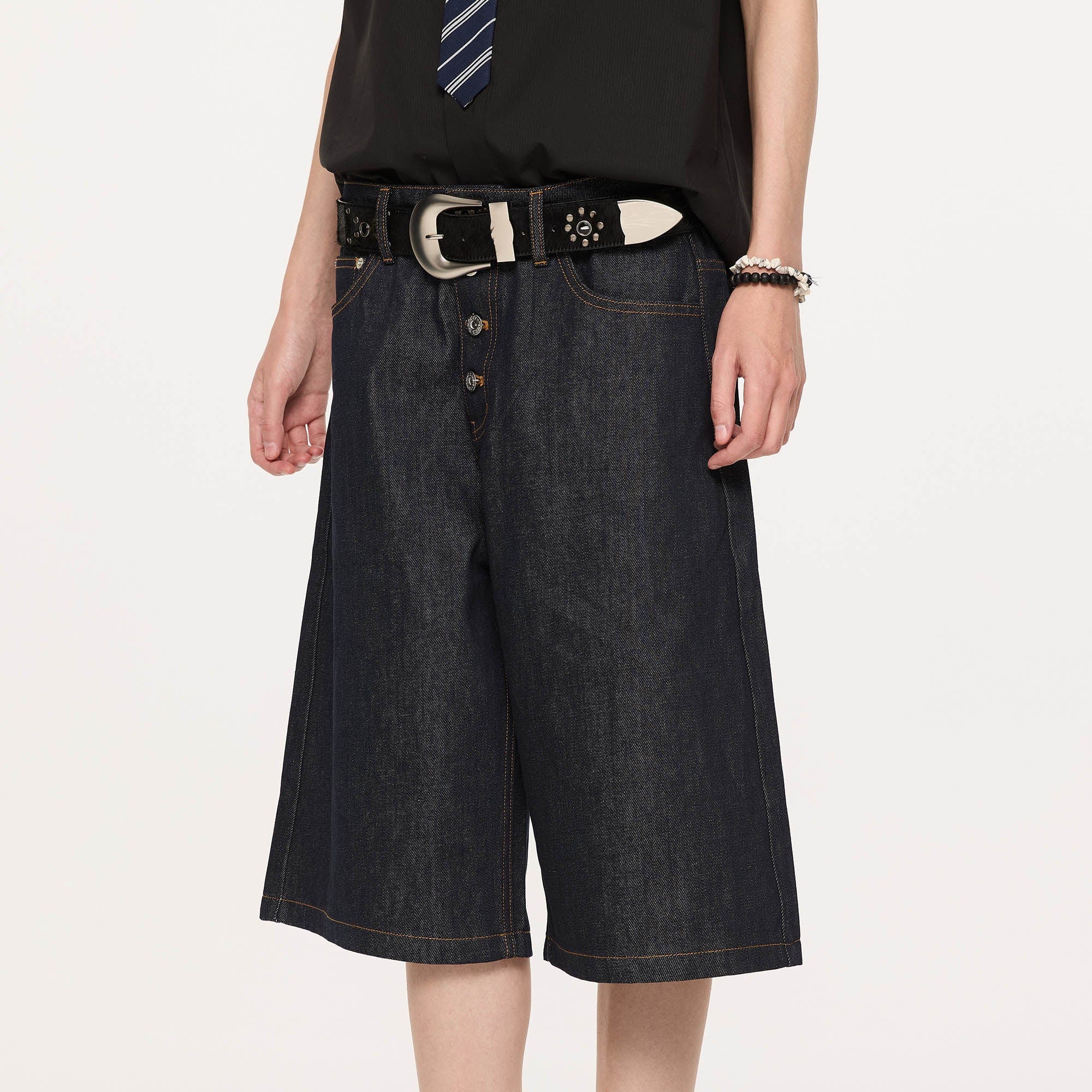 KREATE Essential Button-Up Stitched Denim Shorts