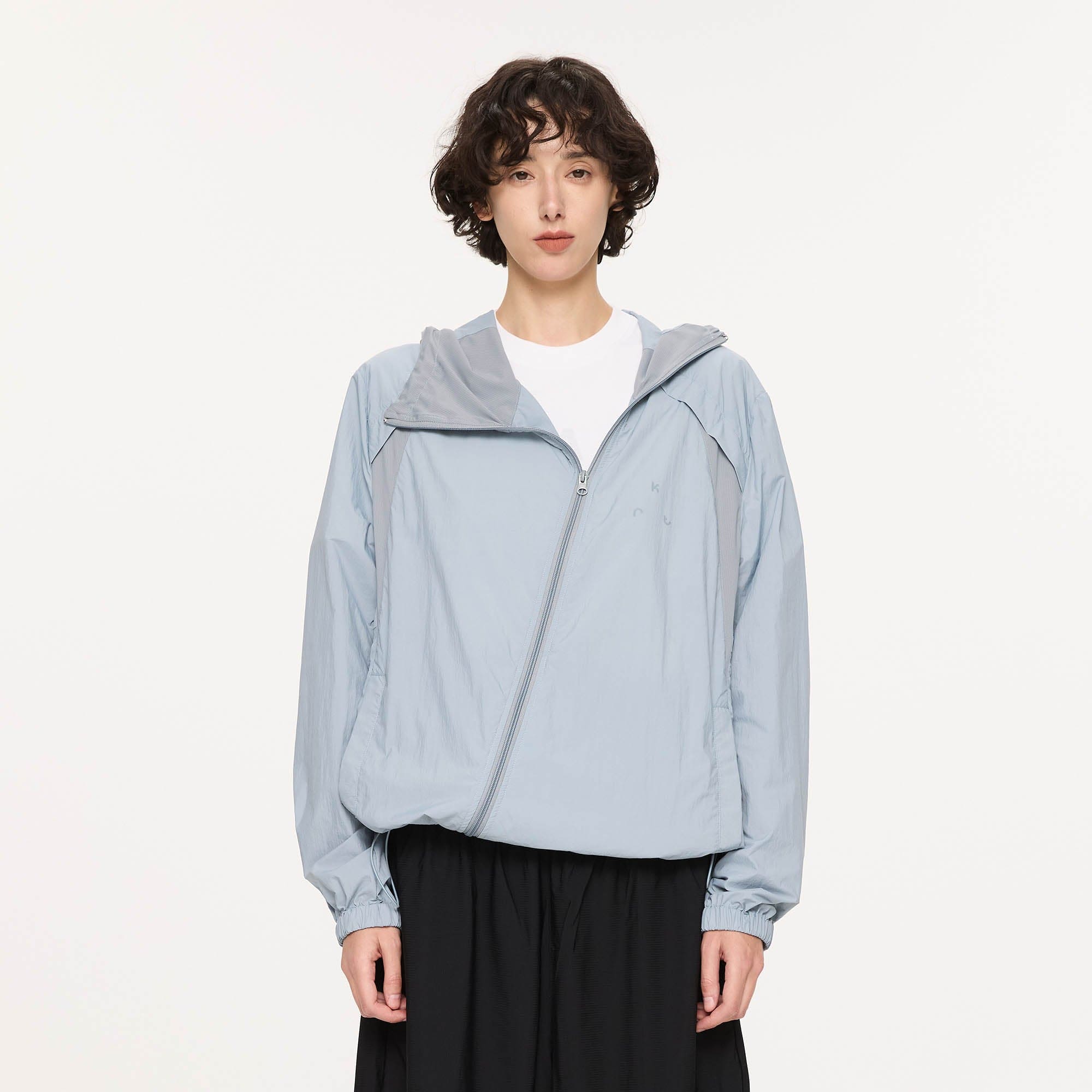 KREATE Asymmetrical Zip Mesh-Paneled UV Protection Hooded Jacket