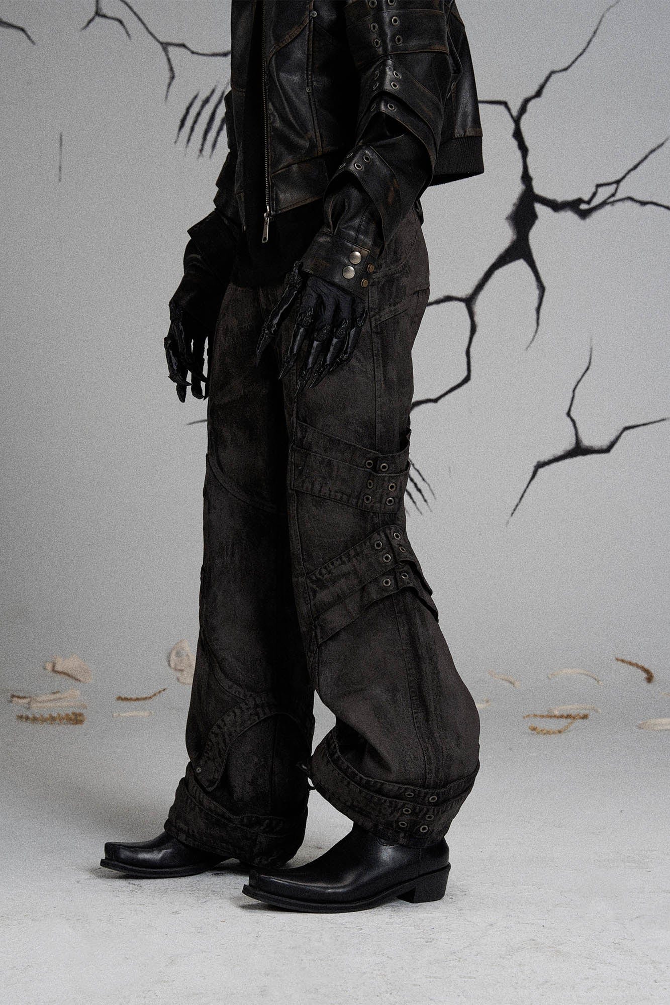 FLYERRER Mutation Layered Strap Distressed Wide-Leg Pants
