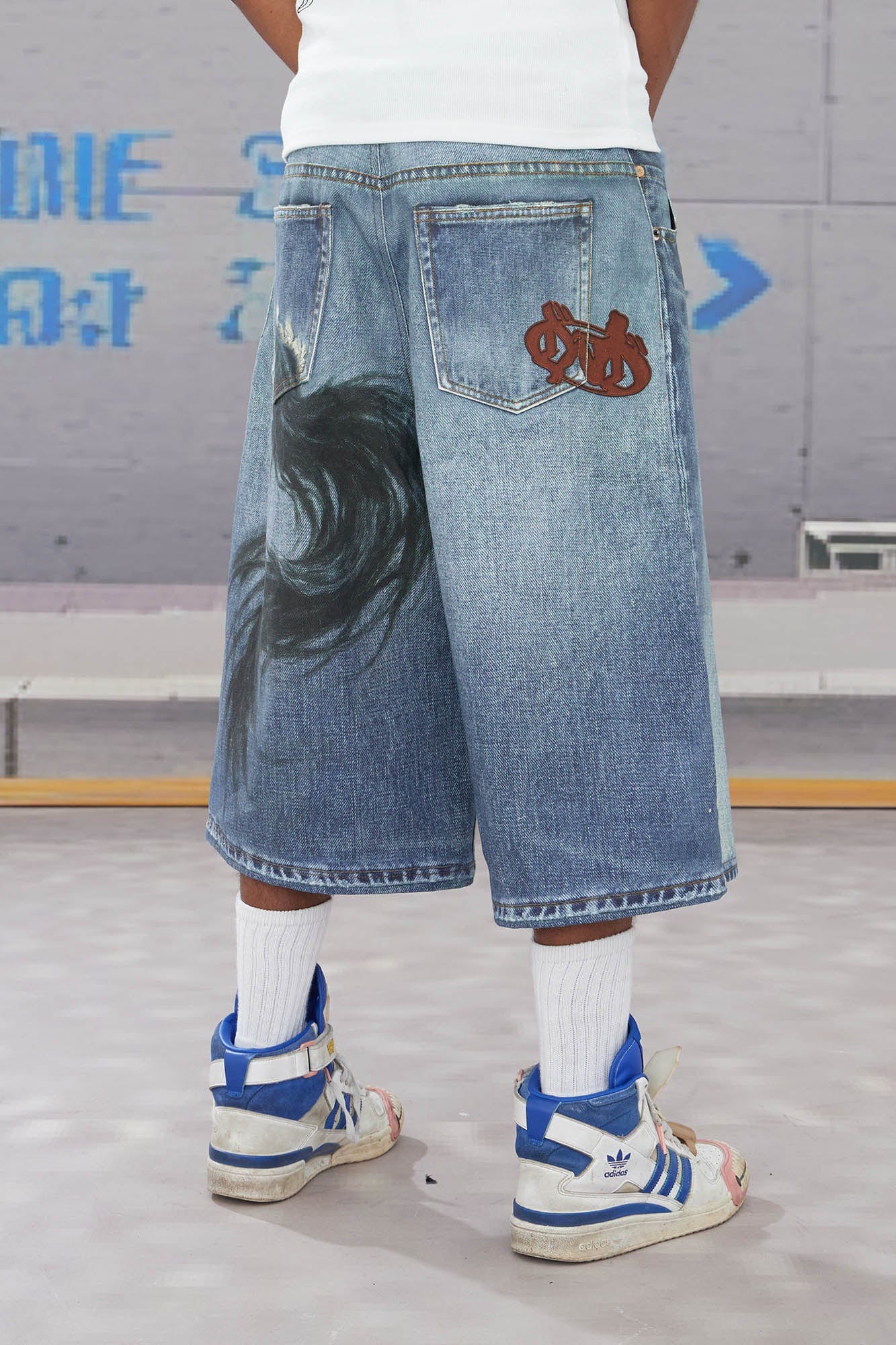 DND4DES Horse Graphics Washed Bermuda Denim Shorts