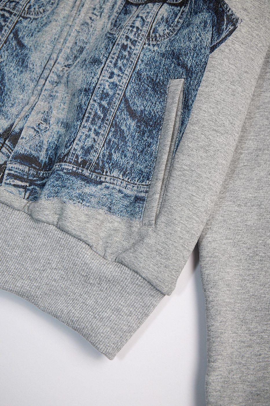LEONSENSE Denim Print Zip-Up Hoodie