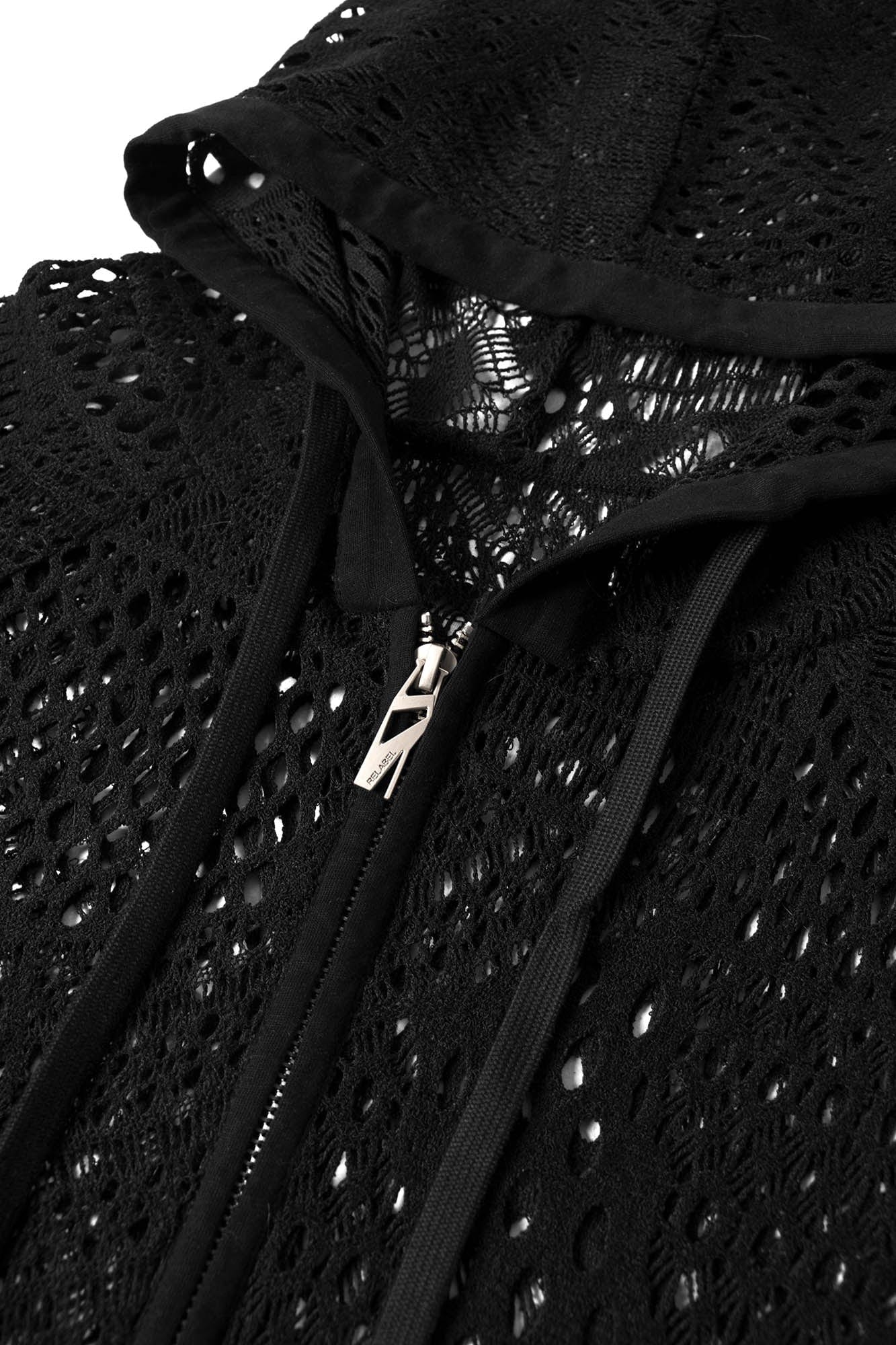 RELABEL Patchwork Crochet Mesh Zip-Up Hoodie