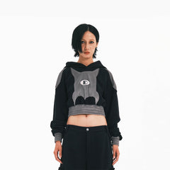 EMBRYO Bat Patchwork Cropped Hoodie